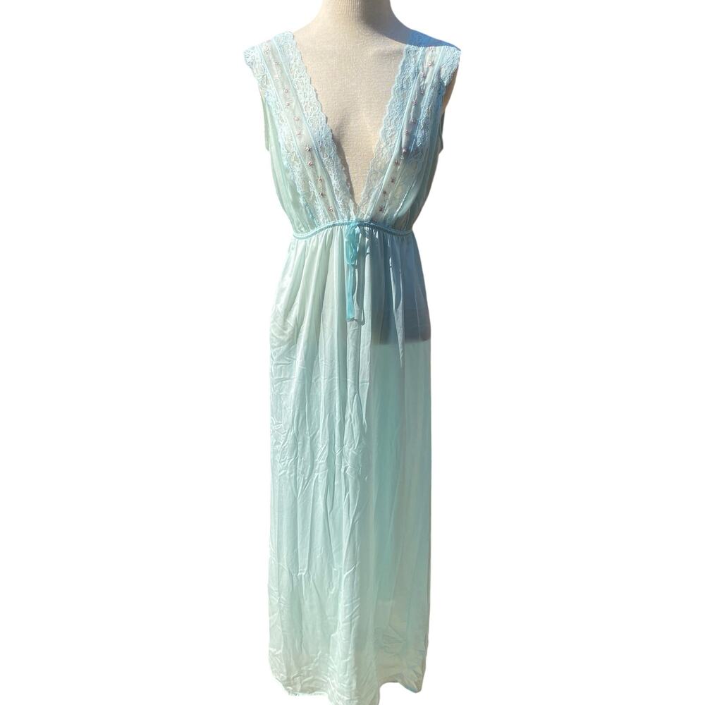 Vintage Gilead Blue Lace Satin Slip Dress Size Small Womens